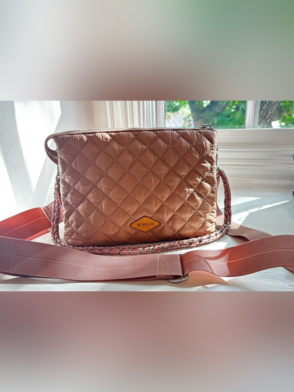 MZ Wallace Quilted Crossbody Bag in Blush Pink